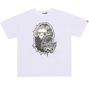 Bape Kids White and Gray Ape Graphic Tee